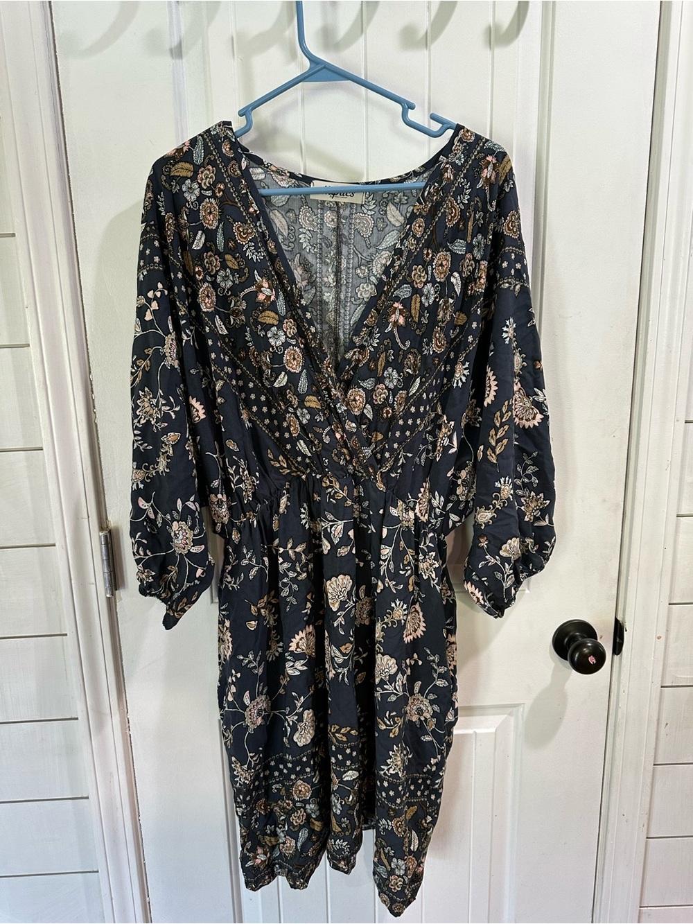 Haptics black floral faux wrap festival boho dress relaxed fit